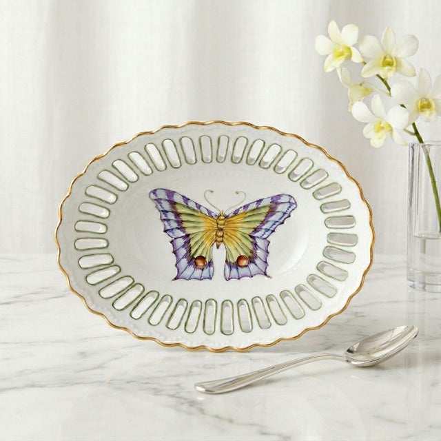 2003 Anna Weatherley Hand-Painted "Exotic Butterfly" Pierced Dish – Signed Bacsó Éva For Sale - Image 14 of 14