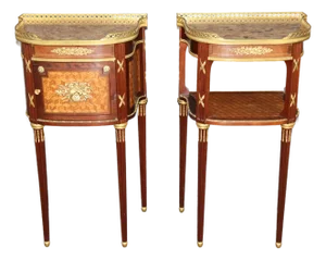 Pair of French Bronze and Marble Top Night Stands Attributed to François Linke