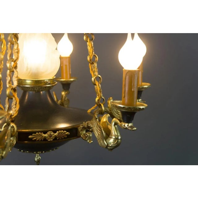Gold French Empire Style Bronze, Brass and Glass Chandelier, 1920s For Sale - Image 8 of 18