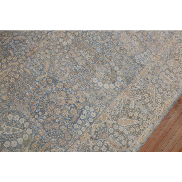 Fancy Light Blue Antique Persian Kerman Room Size Rug For Sale - Image 17 of 18