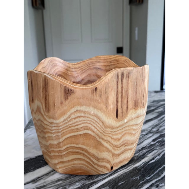Wood Hand Carved Pottery Barn Style Decorative Wood Bowl For Sale - Image 7 of 9