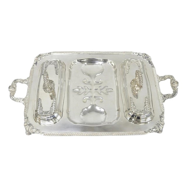 Vintage Victorian Silver Plated Meat Serving Platter Tray W/ Covered Dishes For Sale