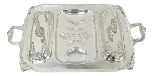 Vintage Victorian Silver Plated Meat Serving Platter Tray W/ Covered Dishes