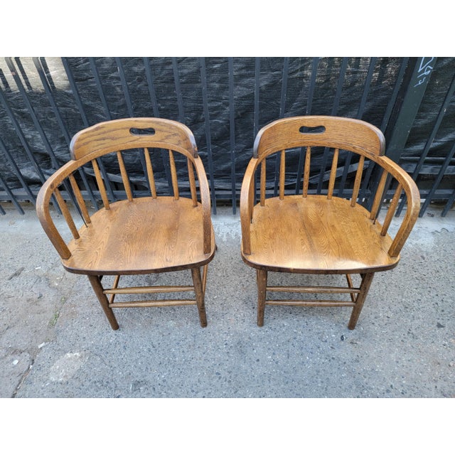 1980s Vintage Arts & Crafts Windsor Oak Wood Chairs- a Pair For Sale - Image 16 of 18