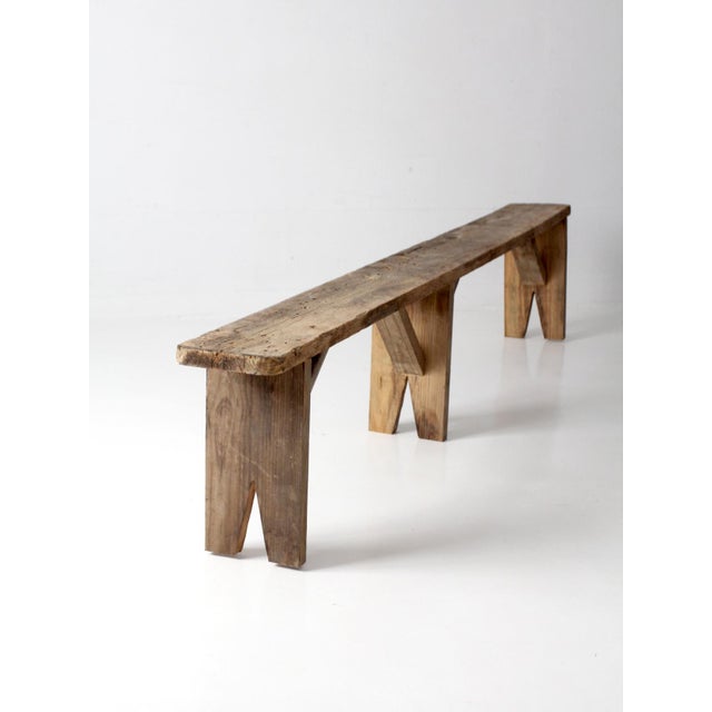 Wood Antique Primitive 9-Foot Wood Bench For Sale - Image 7 of 18