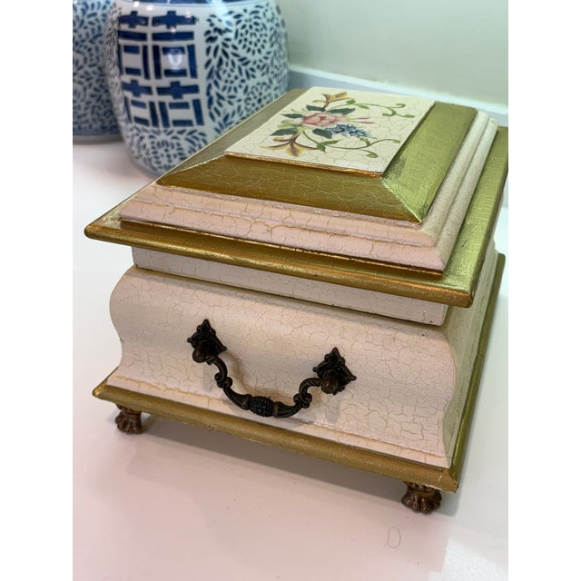 Chelsea House Inc Vintage Crackle Hand Painted Floral Keepsake Box With Velvet Lining For Sale - Image 4 of 10