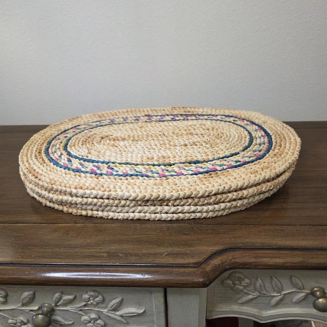 Vintage Farmhouse Country Cottage Boho Braided Oval Placemats - Set of 4 For Sale - Image 9 of 10