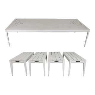 2010s McKinnon and Harris Outdoor Furniture Set, 10 Foot Wyatt Dining Table and Benches - 5 Pieces For Sale