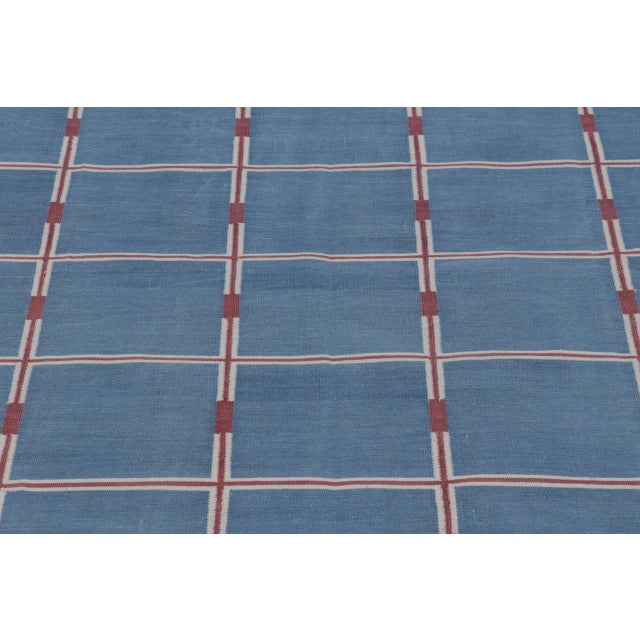 2010s Rug & Kilim’s Indian Dhurrie Rug in Blue, Red and Ivory Geometric Stripes For Sale - Image 5 of 9