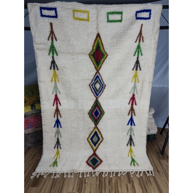 Moroccan Azilal Ivory Multicolor Wool Moroccan Area Rug For Sale - Image 3 of 11