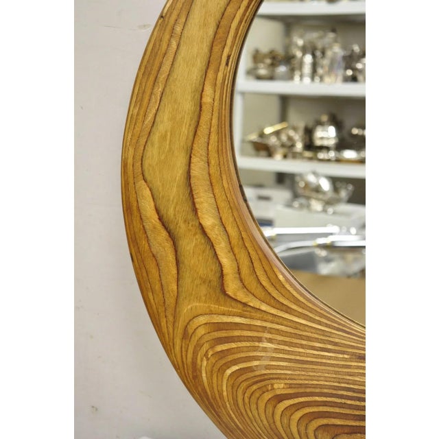 Vintage Organic Modern Laminated Hardwood Round Wooden Mirror, Signed Schwab For Sale In Philadelphia - Image 6 of 12