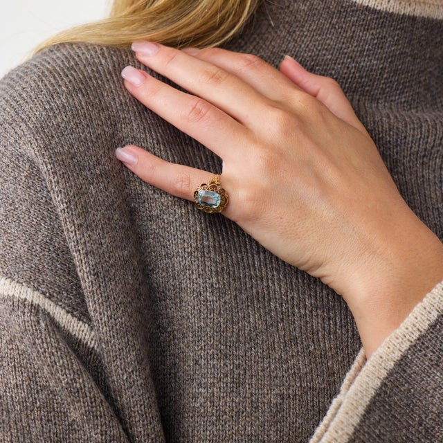 19th Century Victorian 3.00 Carat Aquamarine 14k Yellow Gold Ring, Size 7 For Sale - Image 4 of 5