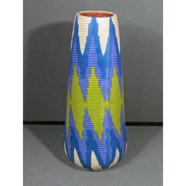 Tall Modern Geometric Patterned Clay Vase For Sale - Image 4 of 10