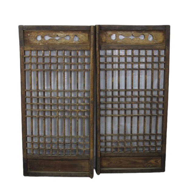 Wood Pair of Antique Chinese Latticed Screen Panel 2 For Sale - Image 7 of 8