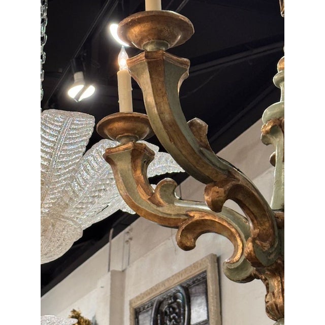 19th Century 19th C. Italian Carved and Painted Chandelier For Sale - Image 5 of 7