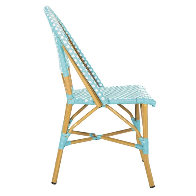 Indoor-Outdoor French Bistro Stacking Side Chair in Teal & White & Light Brown - a Pair For Sale - Image 4 of 8