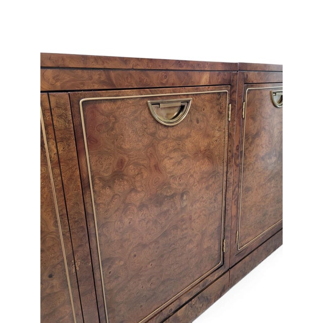 Wood Mastercraft Postmodern Burl Wood & Brass Modular Credenza or Pair of Cabinets For Sale - Image 7 of 12