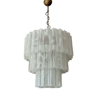 Large White Swirled Murano Chandelier with Marbled Pattern For Sale