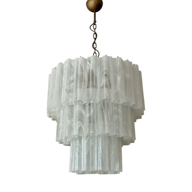 Large White Swirled Murano Chandelier with Marbled Pattern For Sale