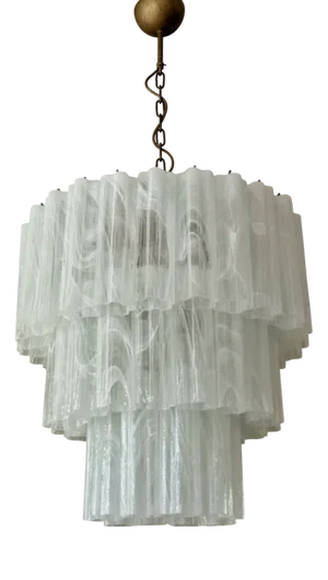 Large White Swirled Murano Chandelier with Marbled Pattern