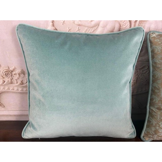 Textile Custom Fortuny Decorative Pillows in Gilt Gold & Aquamarine, Italy For Sale - Image 7 of 13