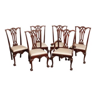 Vintage Chippendale Style Carved Mahogany Dining Chairs - Set of 6 For Sale