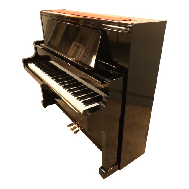 1980s Kawai Us-55 Professional Japanese Upright Grand Piano — Polished Ebony For Sale