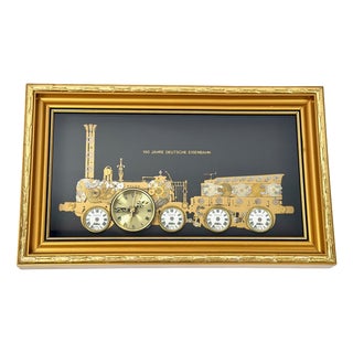 British Art Wall Hanging Framed Locomotive Clock and Collage of Clock by Ken Broadbent, 1985 For Sale