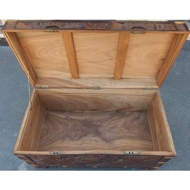 20th Century Chinese Carved Camphorwood Coffer With Brass Accents For Sale - Image 11 of 11