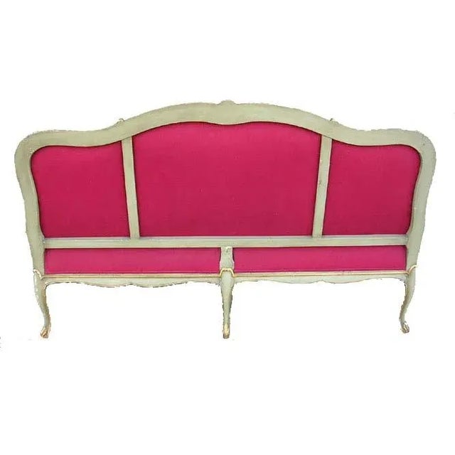 French 19th Century Antique Ruby Red Louis XIV Gilded Damask Sofa For Sale - Image 3 of 12