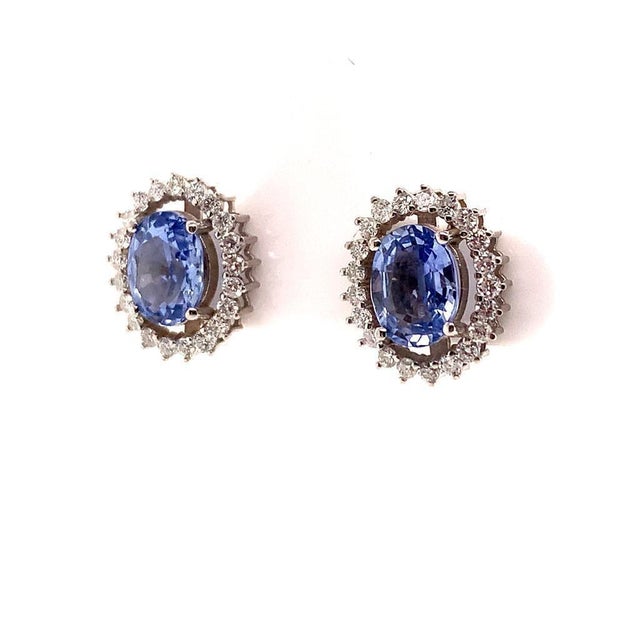 Diamond Sapphire Earrings 14k Gold 3.24 TCW Certified For Sale - Image 18 of 18