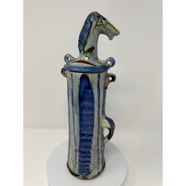 Scandinavian style Mid Century still bank. A striking, studio art pottery vessel featuring a removable sculptural horse-...