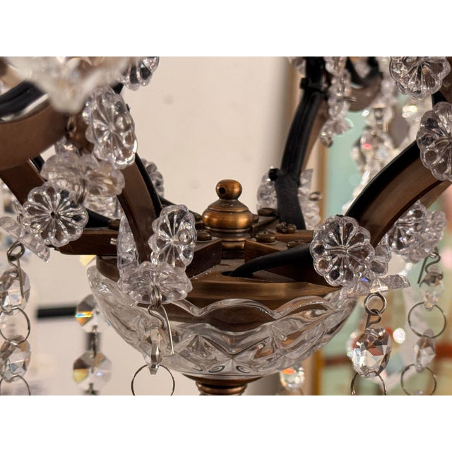 Gold Restoration Hardware 19th C. Rococo Iron & Crystal Round Chandelier For Sale - Image 8 of 12