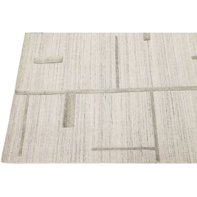 Ivory Contemporary Texture Handmade Wool & Viscose Rug Chairish