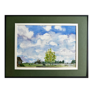 Framed Original Watercolor Painting Idaho Mowing Day