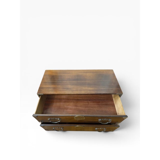 1970s Henredon Japanese Tansu-Style Brass-Mounted Chest — Two-Drawer For Sale - Image 9 of 18