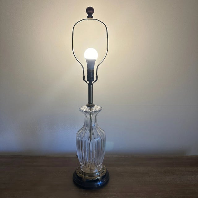 Transparent Vintage 1970's Frederick Cooper Cut Crystal and Brass Table Lamp For Sale - Image 8 of 8
