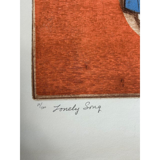 This is an original woodblock color print by the American artist Irving Amen, titled Lonely Song. The artwork is a limited...