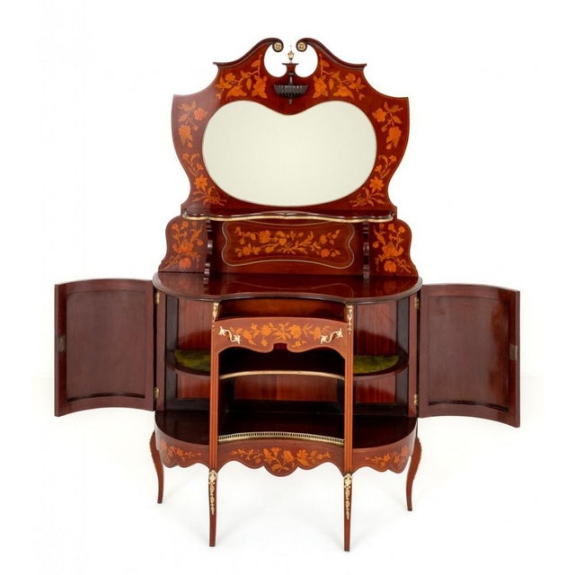Brown Victorian Inlay Mirror Console Cabinet For Sale - Image 8 of 13