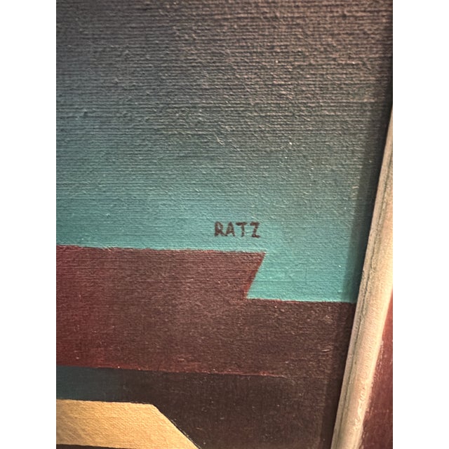 A perfect mid-century modern geometric abstraction painted roughly in the 1960s–1970s by artist Ratz, an undocumented...