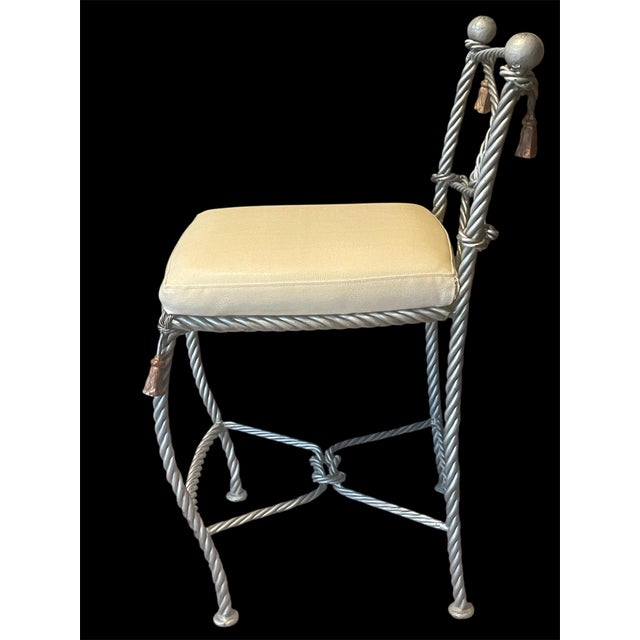 1980s Pair Vintage Napolean III Style Rope Twist Iron Stools For Sale - Image 5 of 9