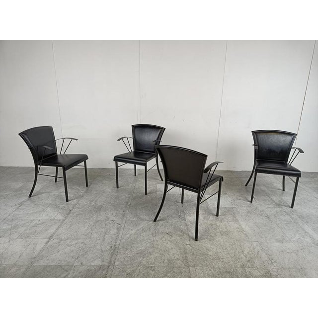 Black Vintage Black Leather Dining Chairs attributed to Arrben, 1980s, Set of 4 For Sale - Image 8 of 14