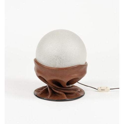 Glass Midcentury Table Lamp in Brown Leather and Frosted Glass by Nova Tecno, 1970s For Sale - Image 7 of 16