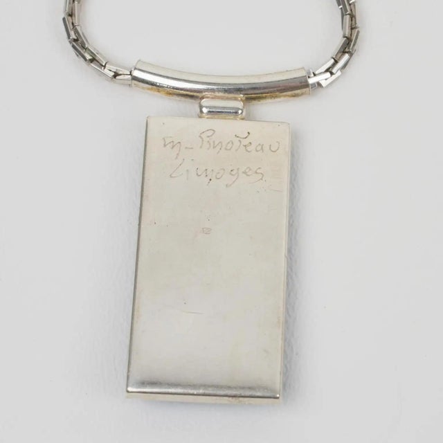 Camille Faure School Limoges France Necklace with Blue Enamel Pendant For Sale - Image 10 of 12