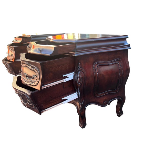 Wood Late 20th Century Pair French Louis Xv Style Bombay Nightstands For Sale - Image 7 of 18