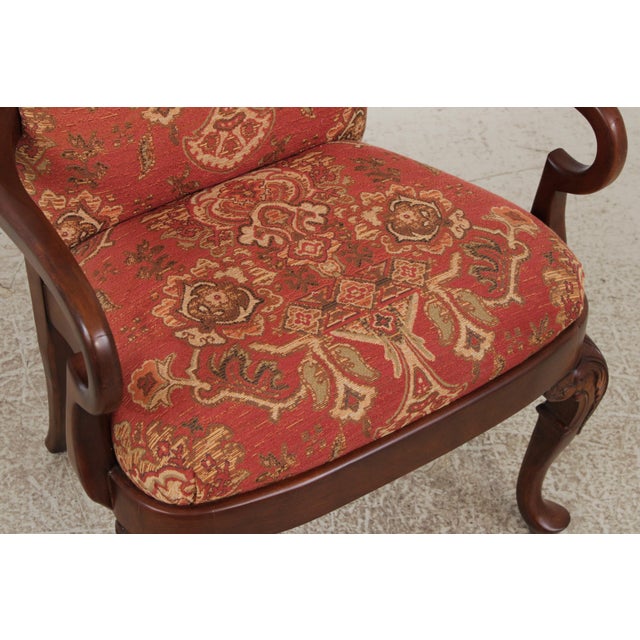 Pair of Henredon Mahogany Tapestry Upholstered Open Armchairs For Sale - Image 12 of 17