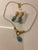 Gold Leaf /Turq Drop Earings Set With Matching Seed Pearl Necklace, 3 Pieces For Sale - Image 4 of 4