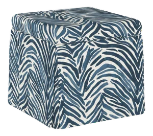 Dyer Storage Ottoman in Blue Washed Zebra