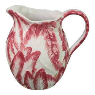 Late 20th Century Italian Compagnia Radicchio Red Leaf Majolica Ceramic Pitcher For Sale