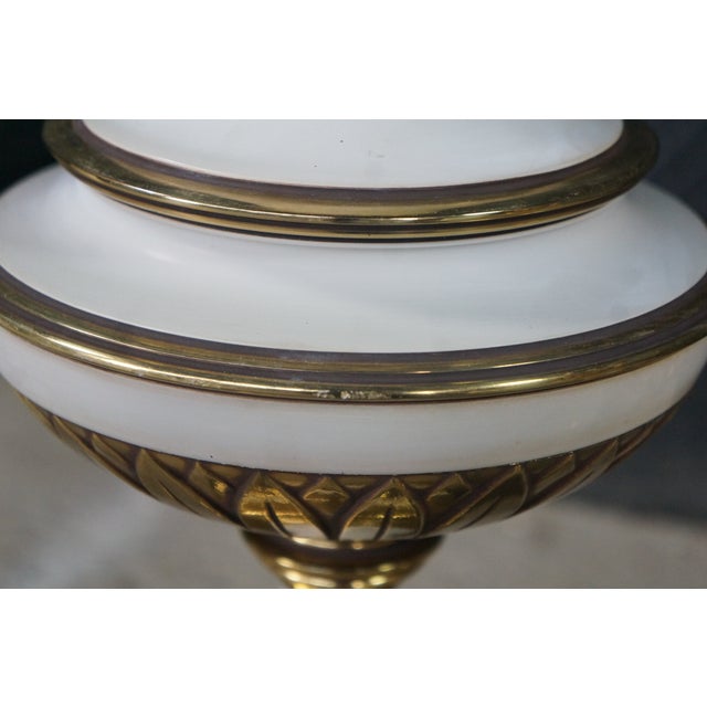 Metal Mid 20th Century Stiffel Hollywood Regency Empire White Enamel & Brass Buffet Table Lamps - Pair For Sale - Image 7 of 18